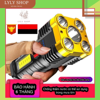 Đèn Pin Siêu Sáng Cầm Tay, Đèn Pin 5 Bóng Chiếu Cực Xa 300m, Chống Thấm Nước, Sạc 1 Lần Dùng Cả Tuần