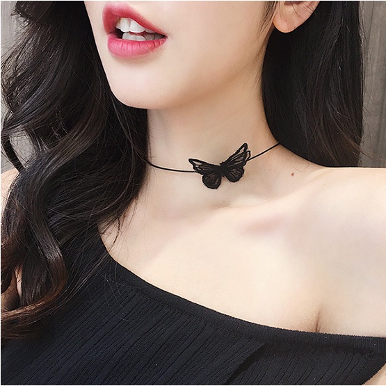 Vòng cổ dây chuyền chocker con bướm màu đen cá tính phong cách hàn quốc
