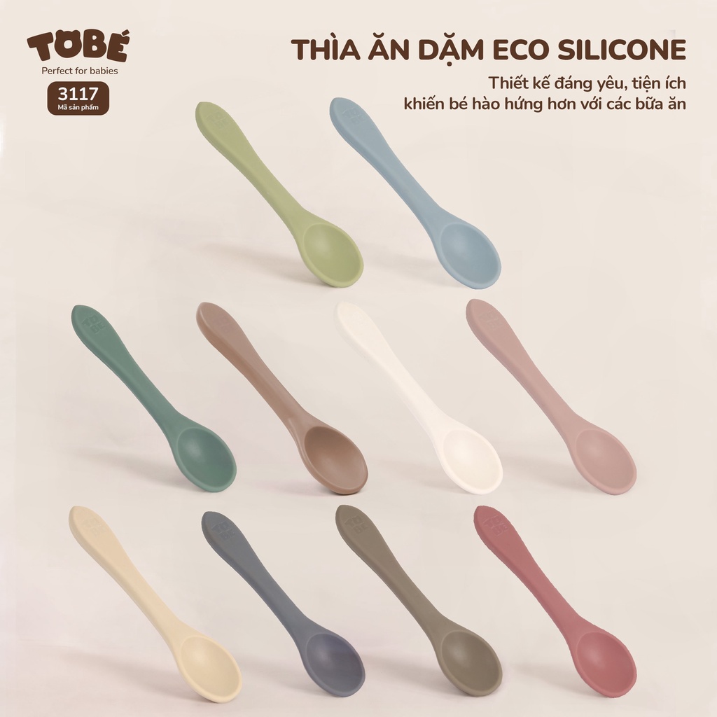 Thìa Ăn Dặm Eco Silicone- Hàng cao cấp chính hãng ToBé thiết kế bo tròn nhẵn mịn siêu an toàn và tiện lợi cho bé