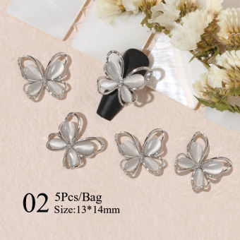 Ur Đường 5Pcs mắt mèo Bướm Kim Loại Rỗng Kim Cương Mùa Hè Móng Tay Nghệ Thuật Tự Làm Móng Tay Đánh Bóng Đồ Trang Sức