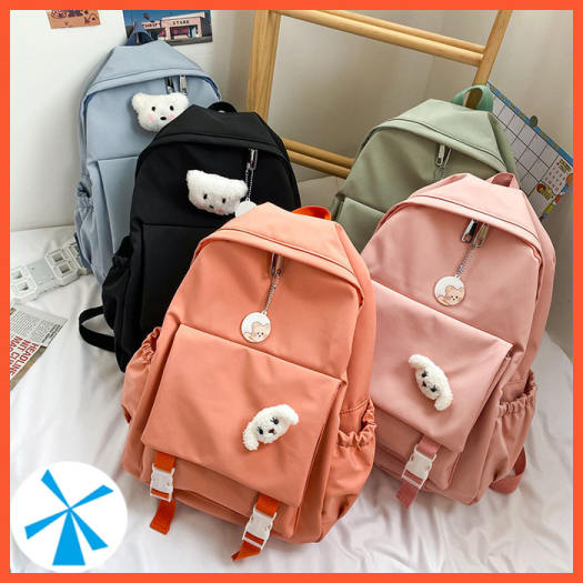 Balo cặp đi học học sinh nữ cấp 2, 3 màu đen, hồng, cam, lục, lam thời trang dễ thương