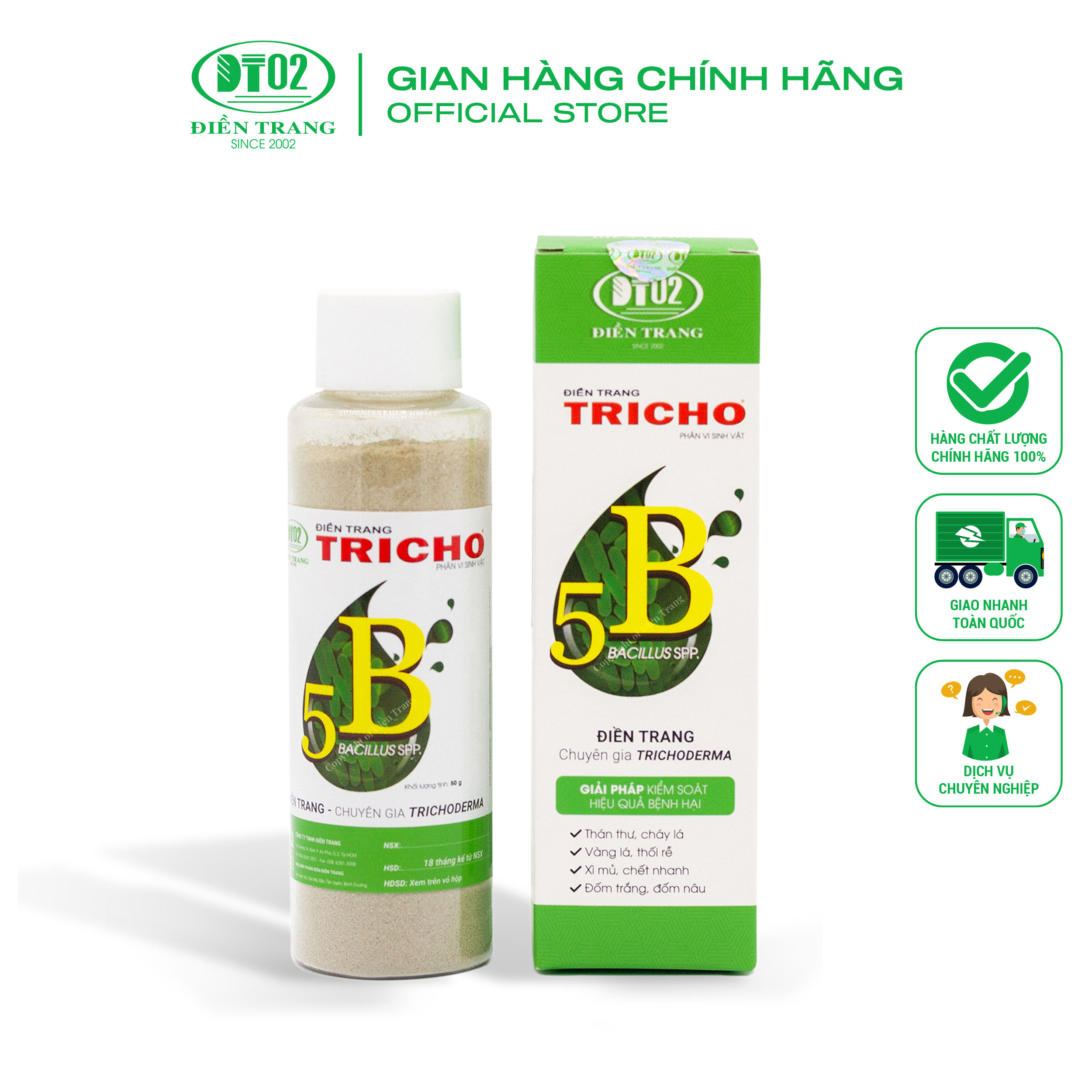 Phân bón cho rau,hoa kiểng ĐIỀN TRANG-TRICHO 5B, nấm Trichoderma, phòng ngừa hiệu quả nấm bệnh,