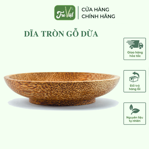 Dĩa gỗ dừa- Dĩa tròn gỗ dừa- Coconut Wood Plate
