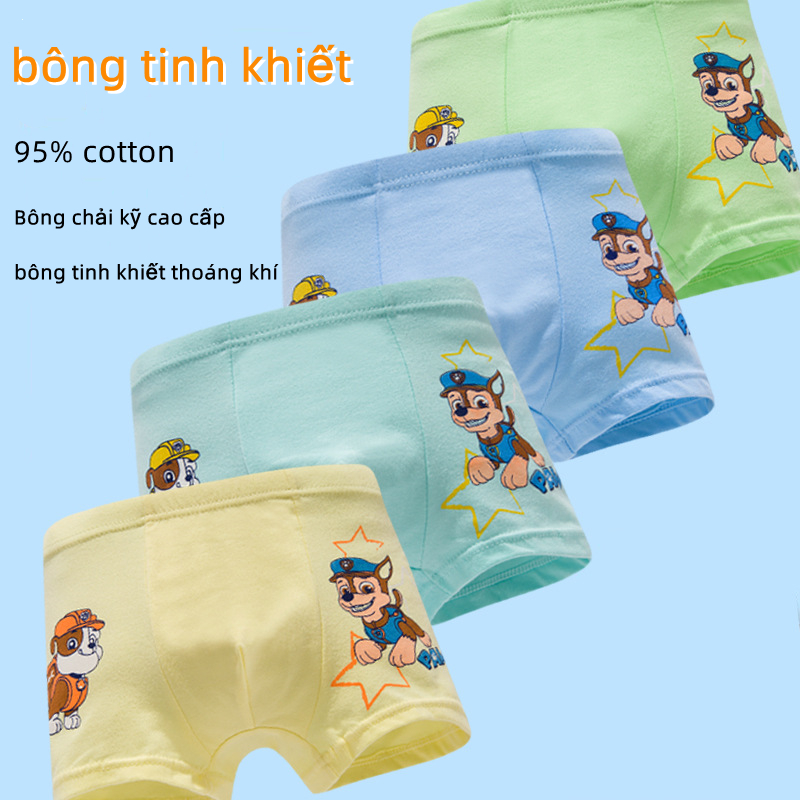Paw Patrol 4 gói Đồ lót trẻ em 100% cotton Phim hoạt hình thoải mái Boxer Quần đùi dành cho trẻ em Quần sịp bé trai Quần đùi