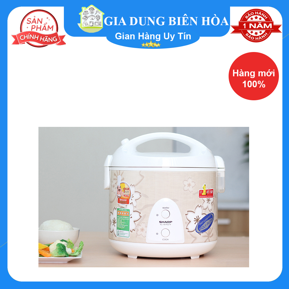 Nồi cơm điện Sharp 1.8 lít KS-N191ETV-sử dụng cho 4-6người-Công suất:700W-Lòng nồi dày:1mm-Hợp kim nhôm phủ chống dính