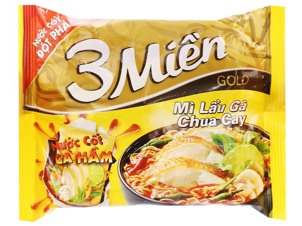 Mì 3 miền gold lẩu gà chua cay gói 75g