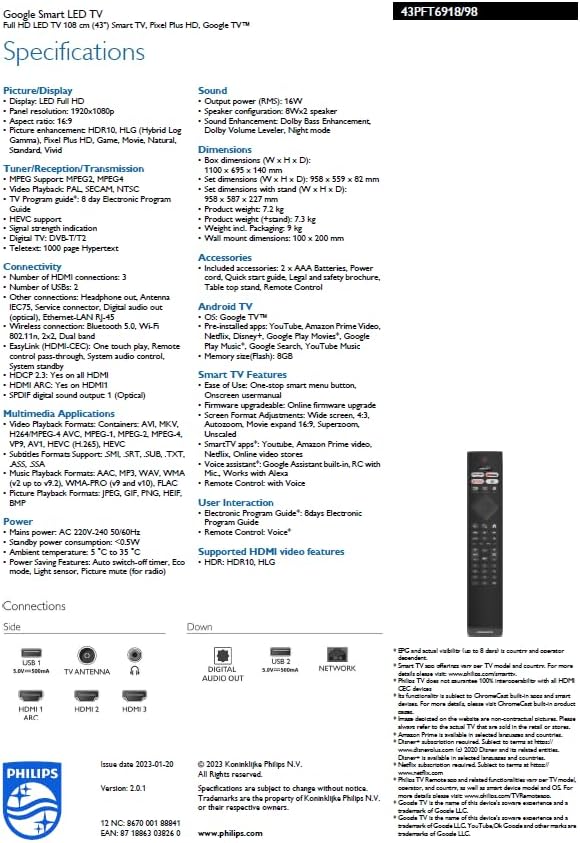 TV Android Philips 43PFT6918/98 LED Full HD da 43 pollici
