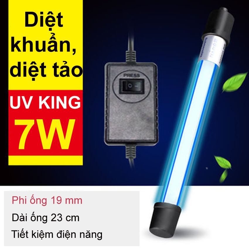 Đèn UV hồ cá  7W diệt khuẩn rêu tảo độc cho hồ bể cá cảnh hồ cá Koi bể cá rồng - UV KING 7W