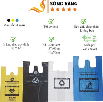 Túi nilon Sóng Vàng phân loại rác thải trong phòng khám, bệnh viện màu vàng, xanh, đen, trắng 30 lít có quai