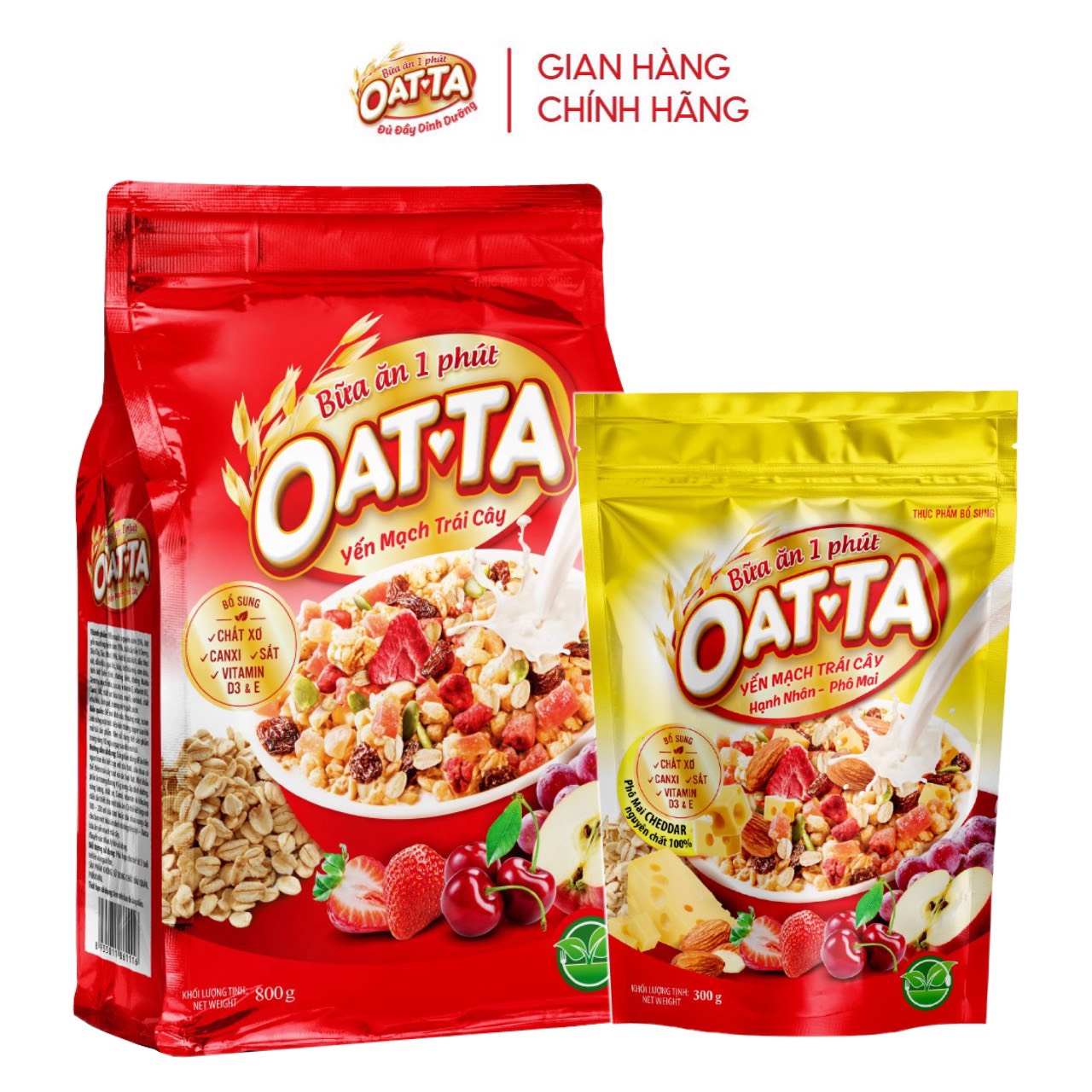 Combo Oatta Yến mạch trái cây 800g + Oatta Yến mạch trái cây Hạnh nhân - Phô mai 300g
