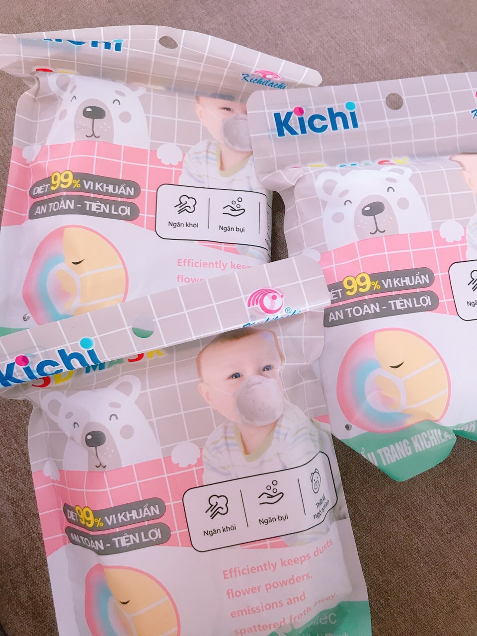 Khẩu trang gấu kichi cho bé, sét 3 cái cho bé
