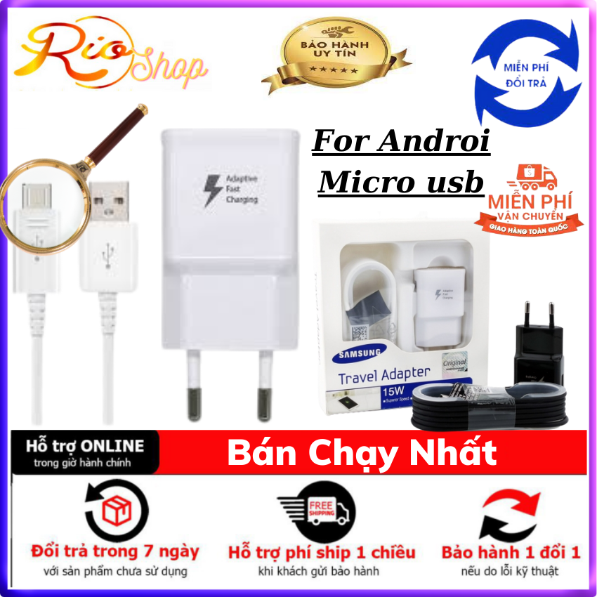 Bộ sạc nhanh Sam Sung S6/S7 zin new Full Box chân micro dài 1m2