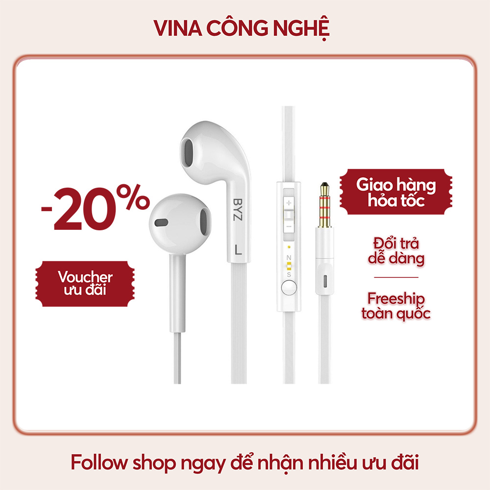 Tai nghe nhét tai byz s389 jack 3.5 hỗ trợ đàm thoại