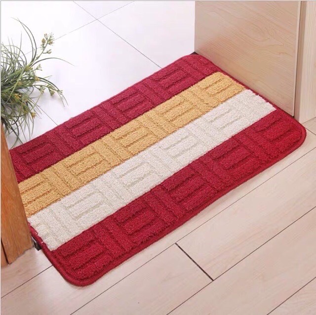 Combo 3 thảm chùi chân, thảm lau chân kẻ màu cao cấp, thảm lông lau chân chống trượt thấm hút 40 x 60cm