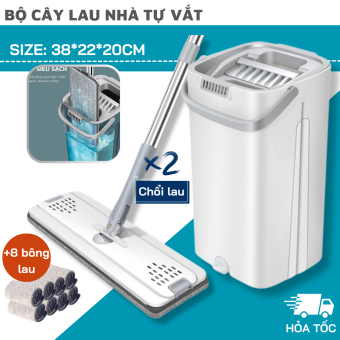 Bộ Cây Lau Nhà Tự Vắt, Chổi Lau Nhà Thông Minh Xoay 360 Độ Tách Nước Bẩn, Lau Sạch Khô Nhanh Kèm 2 Chổi Và 8 Bông Lau - Bộ Cây Lau Nhà Thông Minh Tự Vắt