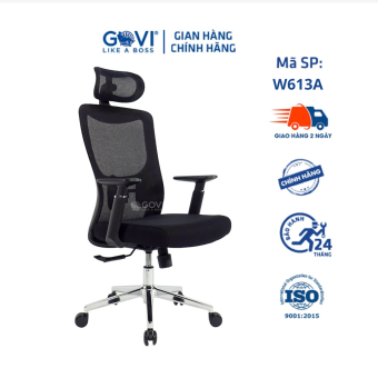 Ghế xoay văn phòng Govi W613A-3 có tựa đầu lưng lưới nâng hạ di chuyển nhẹ nhàng
