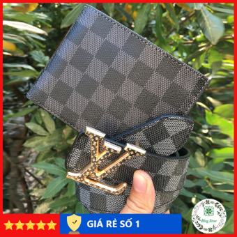 Combo Thắt lưng nam LV, Ví LV nam kẻ caro, dây lưng lv thời trang, dây lưng nam cao cấp, mặt nguyên khối CBLV001