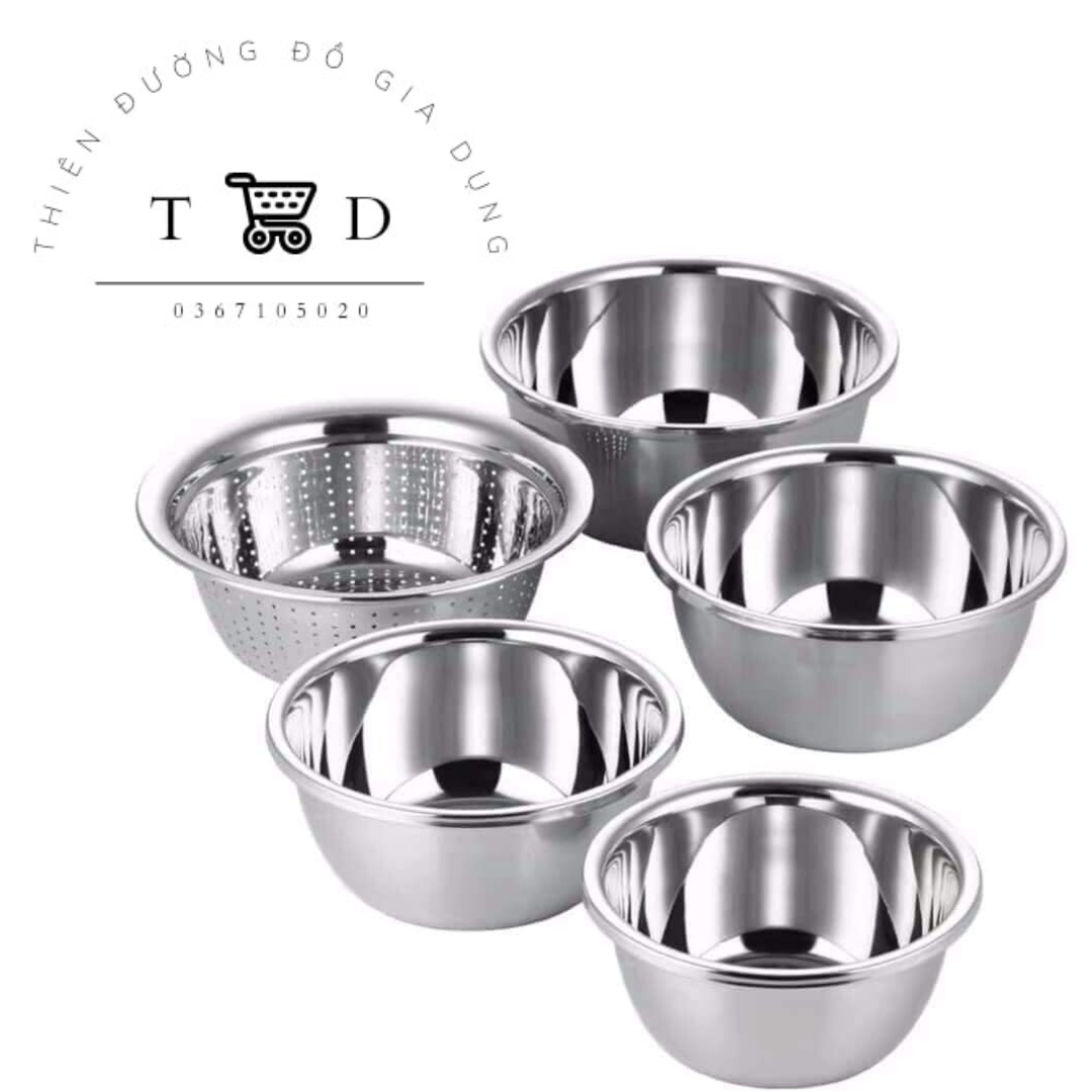 Sét rổ 5 món inox – Đồ dùng nhà bếp cho gia đình - Combo 5 món rổ chậu cao cấp - Bộ thau rổ inox 5 món đa năng