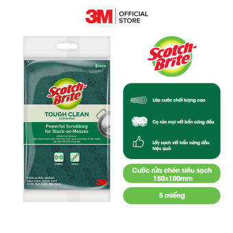 Cước rửa chén siêu sạch Scotch Brite 3M 150x100mm hình chữ nhật đa năng, bền hơn sạch hơn, lớp cước cọ rửa chất lượng cao lấy sạch vết bẩn cứng đầu hiệu quả [Gói 5 miếng]