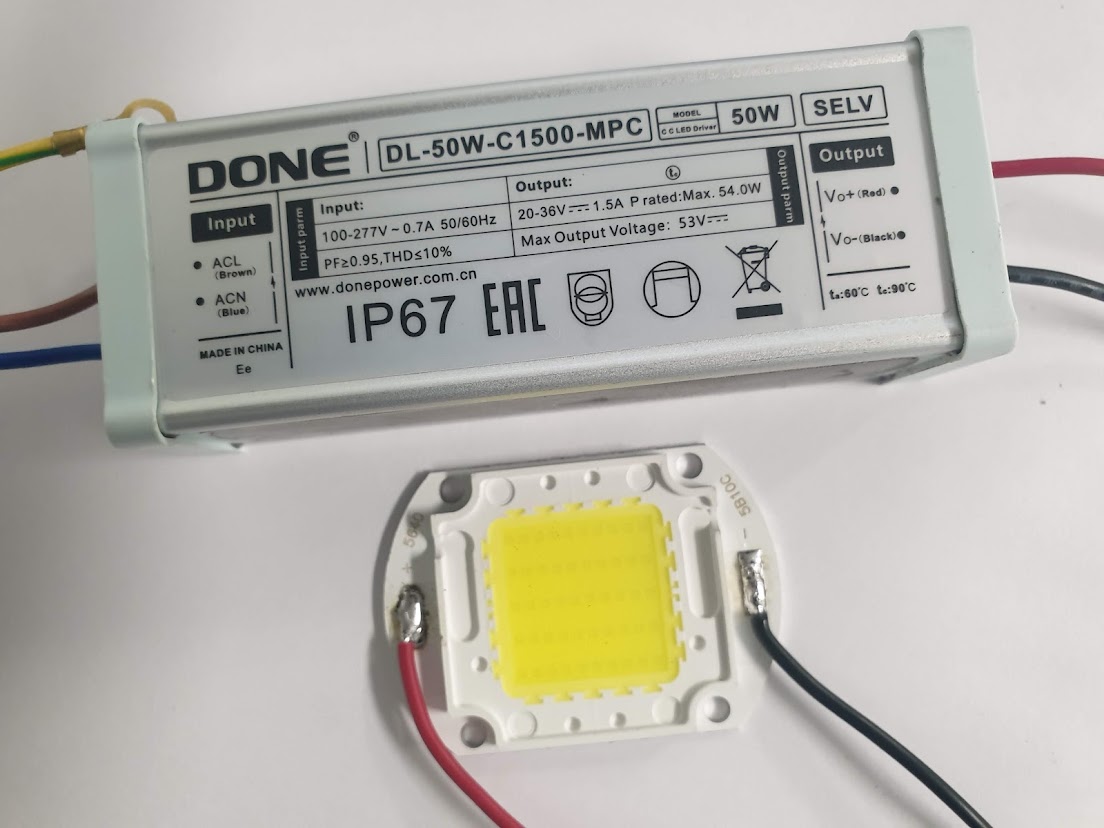 Nguồn done dl 50w + chip đèn led 50w briglux 20v-36v + tặng kèm keo tản nhiệt