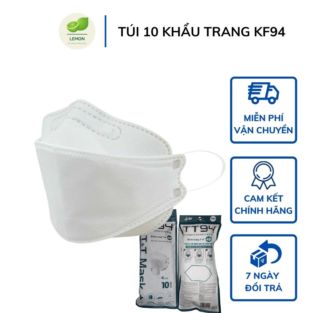 Hộp 10 chiếc khẩu trang 4d mask kf94 công nghệ dập hàn quốc - túi 10 khẩu trang kf94