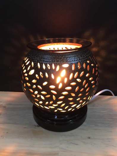 Đèn Xông Tinh Dầu gốm đen sang trọng size to + 1 tinh dầu sả chanh 5 ml