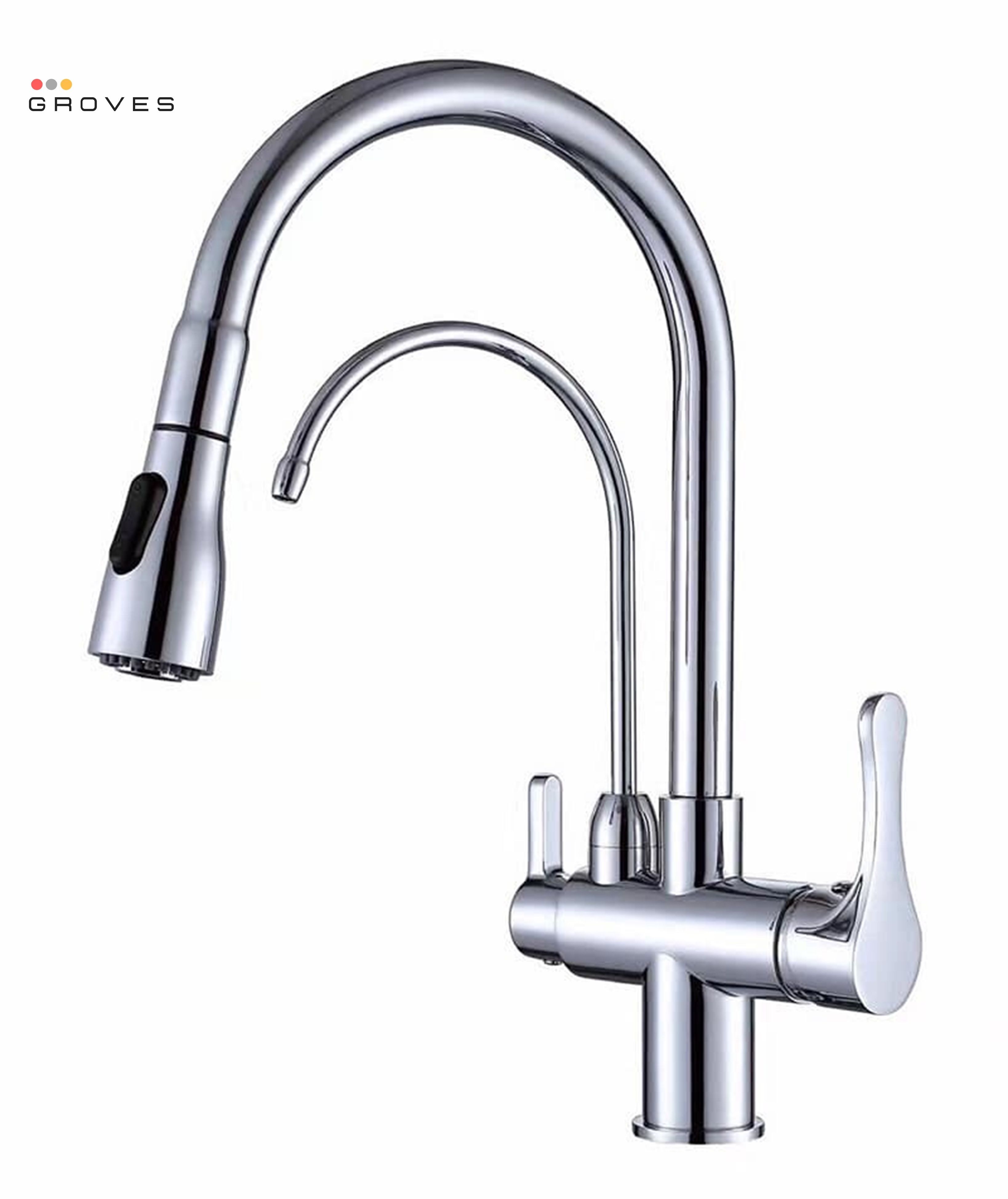 Vòi rửa bát 3 đường nước lọc nóng lạnh đồng grb 805