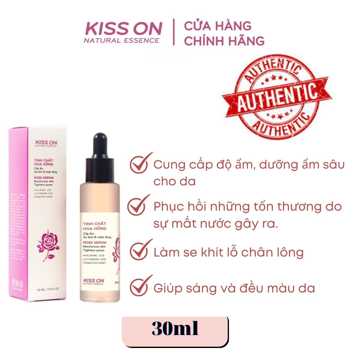 Serum hoa hồng làm sáng da, mờ thâm nám và phục hồi da KISSON 30ml