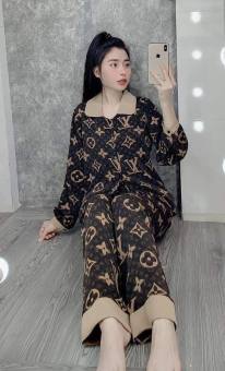 Bộ LV tay dài quần dài cổ sen cao cấp
