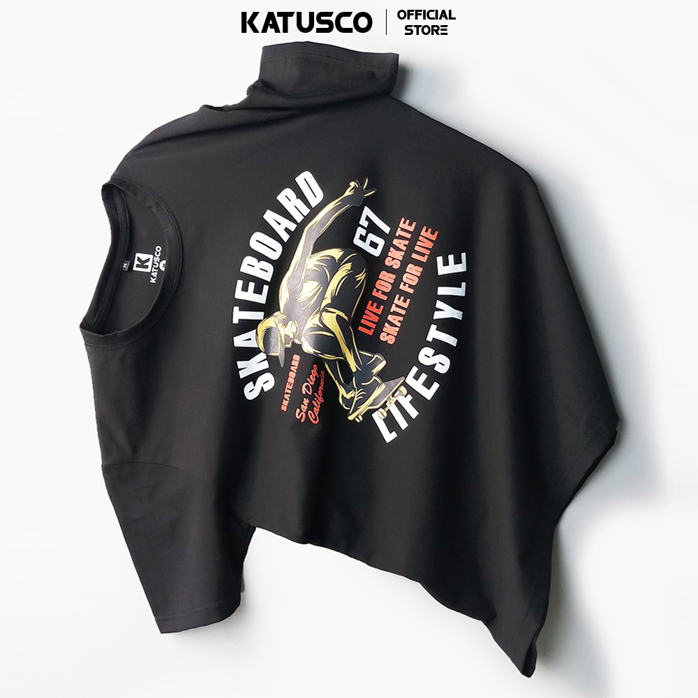 Áo Thun Nam KATUSCO Cổ Tròn Ngắn Tay In Hình SKATEBOARD A2047, Thun Cotton 100%, Co Giãn 4 Chiều, Thoáng Mát, (Size 50-72kg)