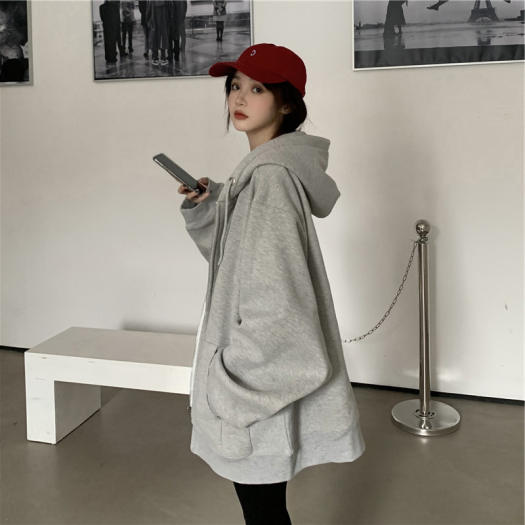 PWAE Hoodies Jacket for Women Korean Oversize Gray Hooded Sweater for Women Zipper Jacket Women's Ins Trend Tops for Women