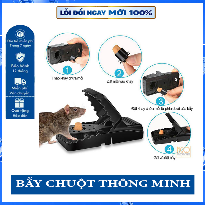 Bẫy chuột - Kẹp bẫy chuột thông minh, Công dụng bẫy chuột hàm ếch, Bẫy các loại chuột nhà, chuột cống, chuột nhắt..., Chất liệu, Nhựa ABS cứng