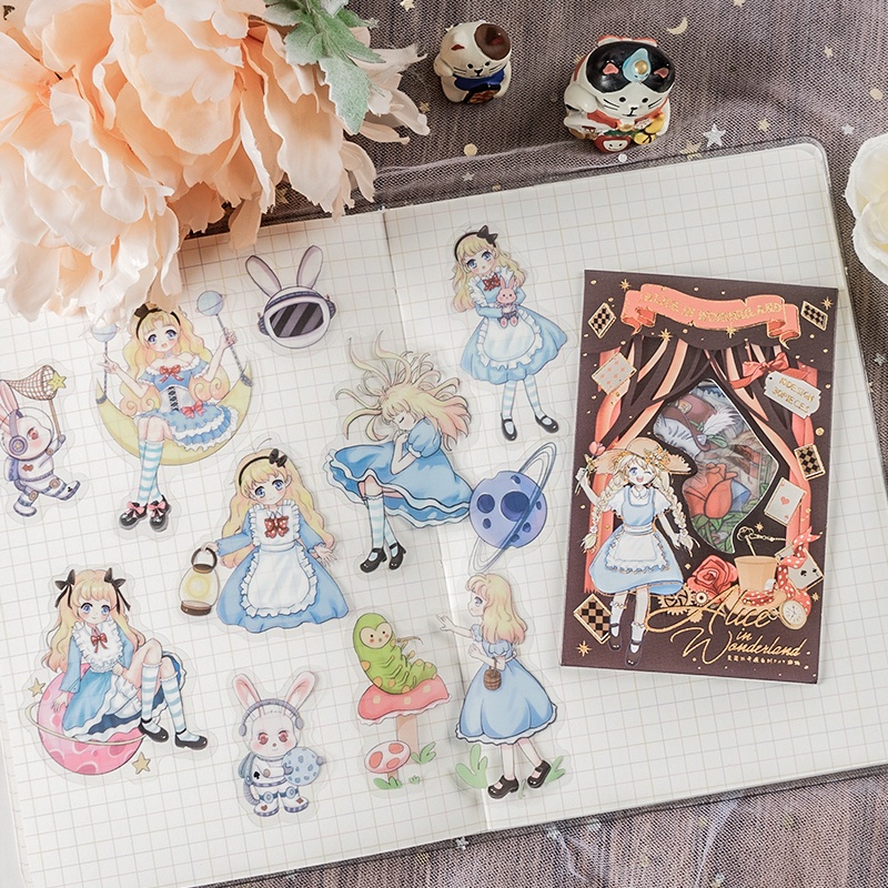 Đồ chơi sticker 30 miếng dán họa tiết cô bé Alice siêu cute, Set 30 miếng stikerhình dán trang trí sổ tay không thấm nước tiện dụng