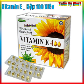 Viên uống bổ sung Vitamin E 400 IU tinh dầu lô hội làm đẹp da chống lão hóa ngừa nếp nhăn - Hộp 100