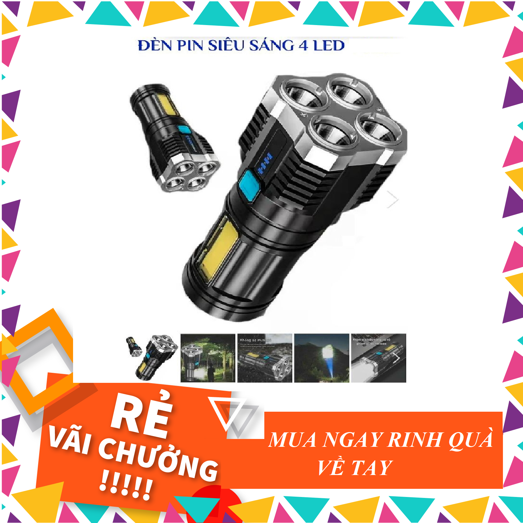 [Siêu Sale] Đèn Pin Siêu Sáng Cầm Tay Chắc Chắn 4 Chế Độ Sáng Tiện Dụng