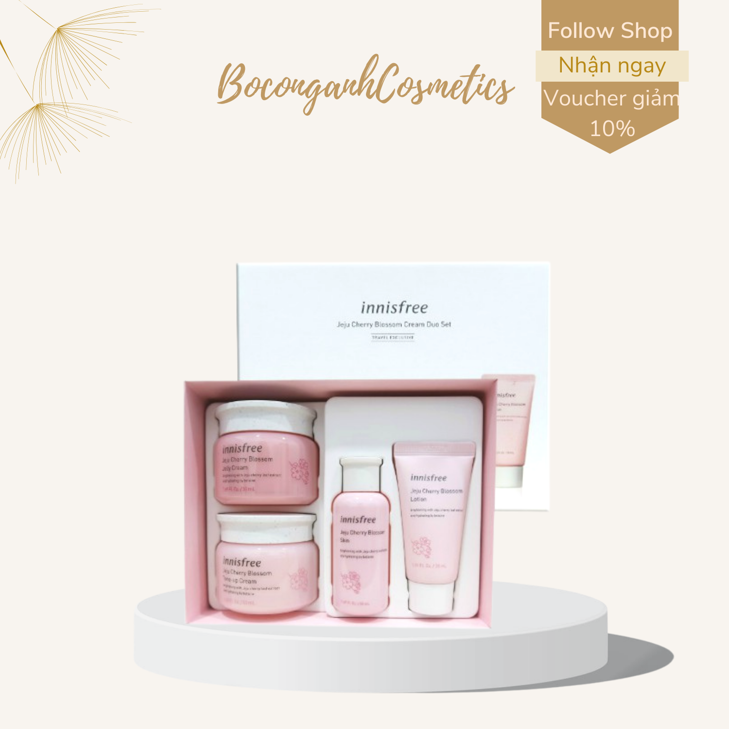 Bộ kit 4 món dưỡng ẩm, làm trắng da Innisfree Jeju Cherry Blossom Cream Duo.