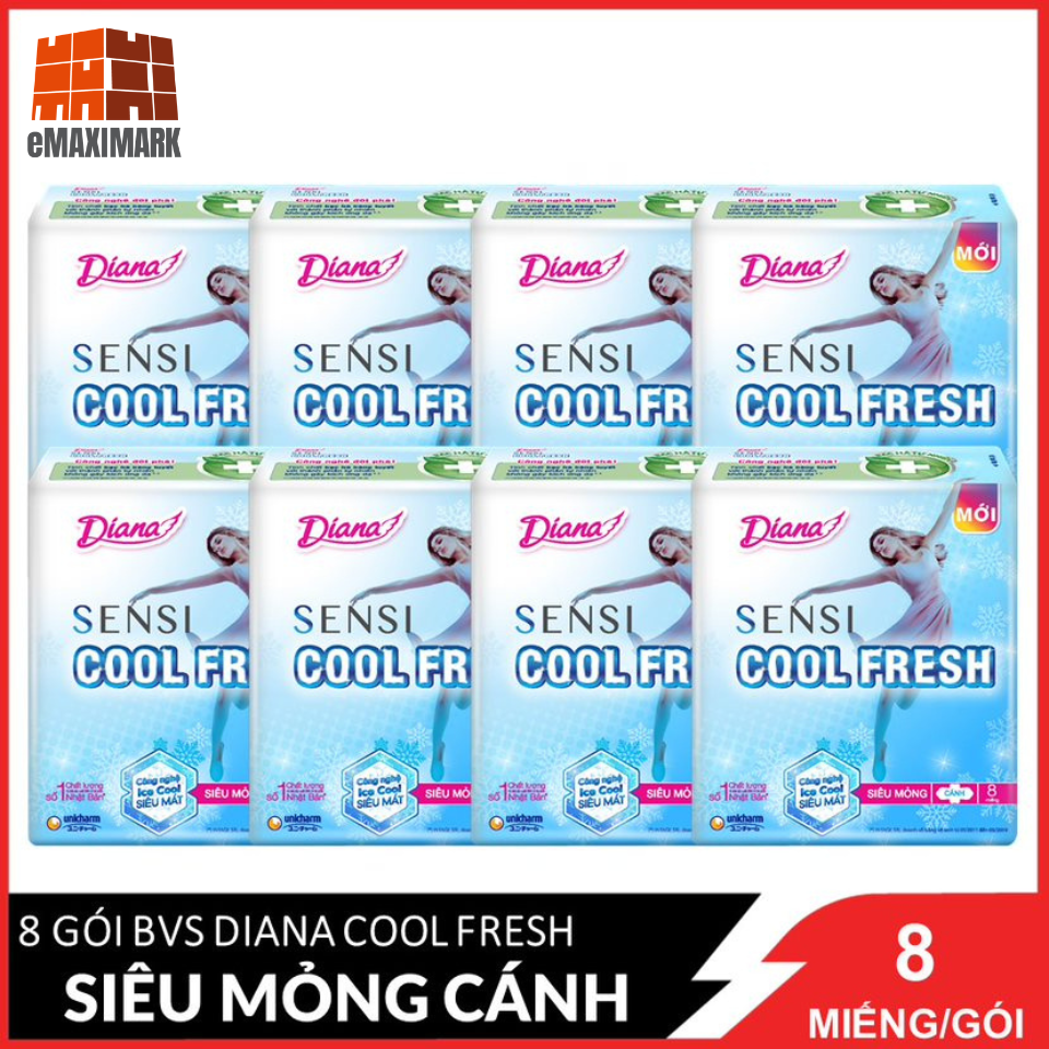 Combo 8 gói băng vệ sinh diana cool fresh siêu mỏng gói 8 miếng