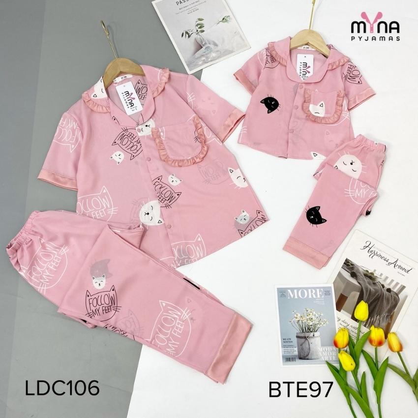 Set bộ mẹ và bé, bộ pijama tay ngắn quần dài chất lụa mango cao cấp mềm mát, không nhăn, Ảnh shop tự chụp