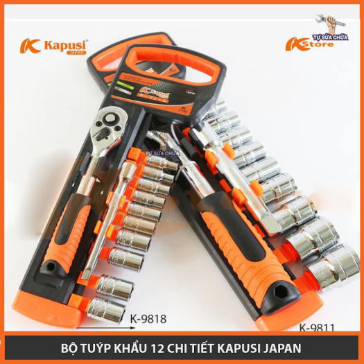 Bộ tuýp khẩu 12 chi tiết kèm cần siết tự động 2 chiều chính hãng Kapusi, Bộ tuýp khẩu 1/2, Bộ tuýp khẩu 1/4 Tuýp mở bulong, Bộ điếu mở ốc, Bộ khẩu mở siết ốc, Bộ tuýp Nhật Bản, Bộ tuýp sửa xe máy