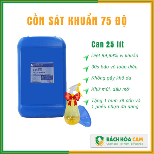 Dung dịch rửa tay sát khuẩn 75, chuẩn y tế, can 25 lít _Bách Hóa Cam_ [Tặng bình xịt + phễu]