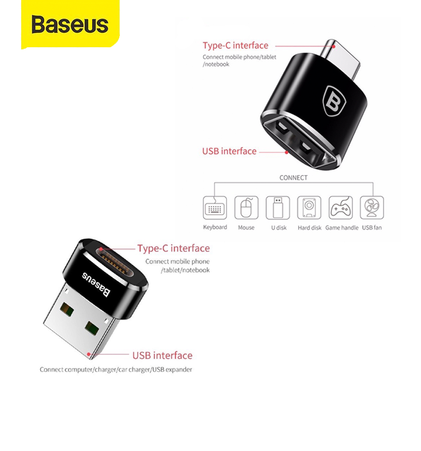 Đầu chuyển đổi OTG Baseus USB-C sang USB-A  (TYPE C Male to USB Female Cable Adapter Converter)