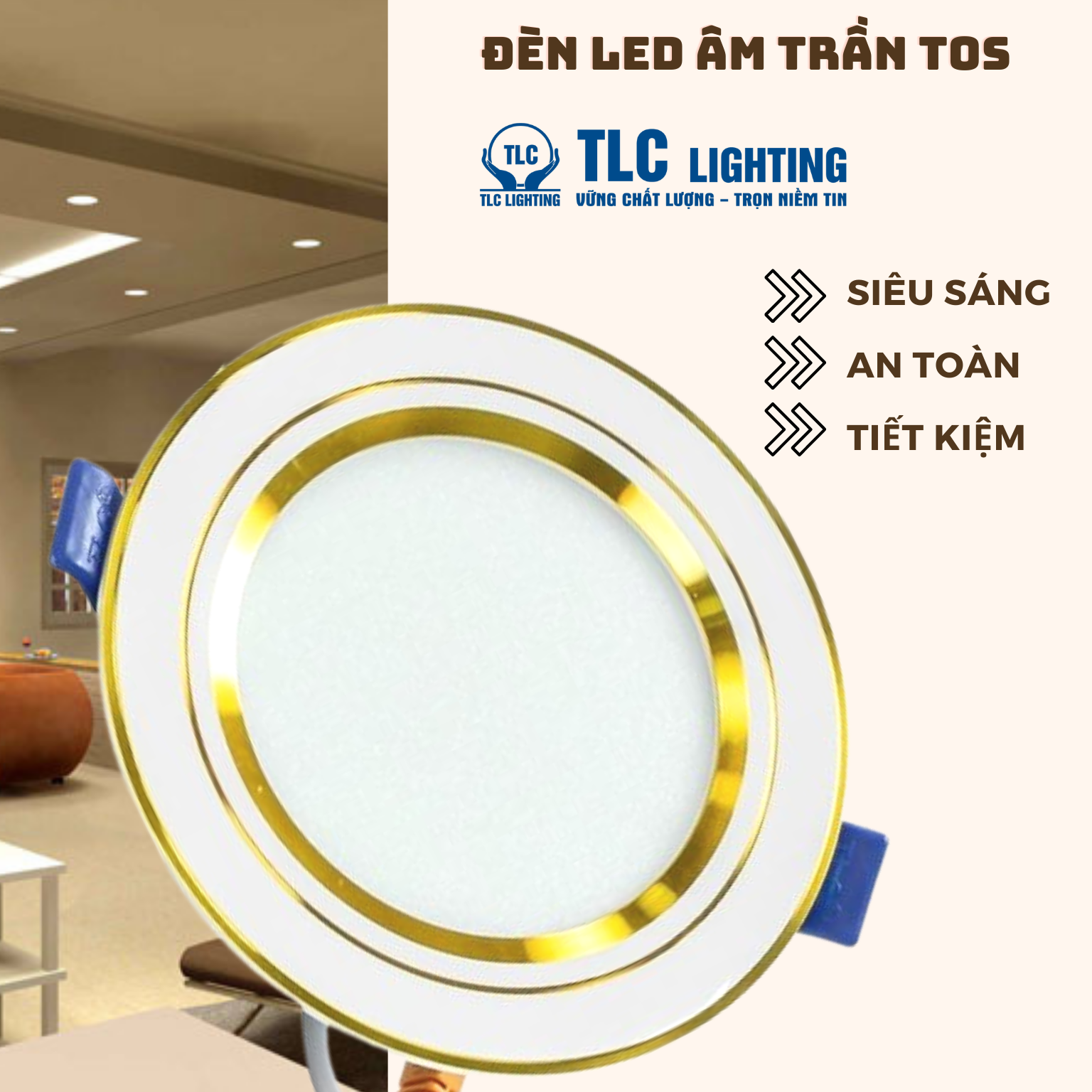 Đèn âm trần phòng khách - Đèn gắn trần nhà - Đèn âm trần khối đúc TOS 7W-9W-12W Công Nghệ Hiện Đại, Chip LED Osram, Bền Bỉ Hơn 200% . Bảo HànhChính Hãng TLC