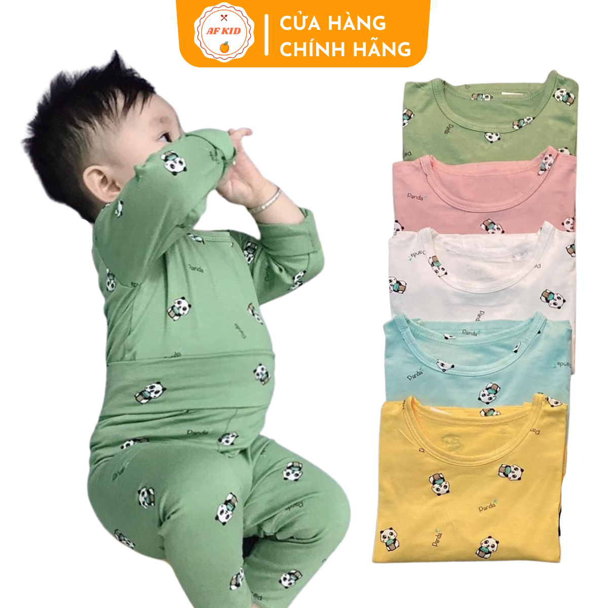 Bộ quần áo trẻ em dài tay gấu panda cho bé trai bé gái, chất thun lạnh cao cấp siêu mát mùa hè thu 6-19kg