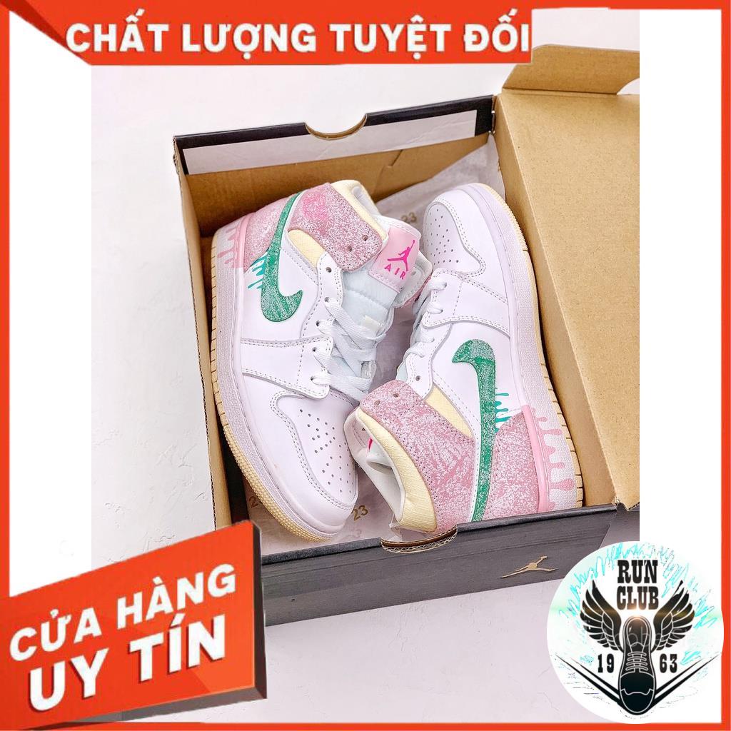 [VIDEO ẢNH THẬT+HỘP BẢO VỆ+FREESHIP] giầy thể thao JORDAN 1 Mid Paint Drip Màu Hồng Giọt Sơn Nhỏ Giọt Cổ Cao thời trang nữ