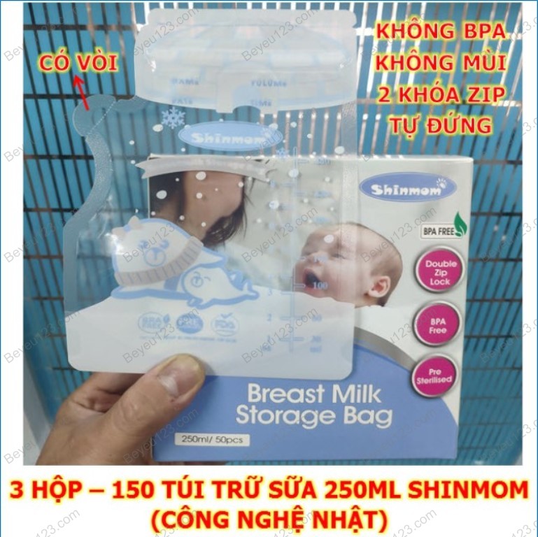 Rẻ Vô Địch 3 Hộp - 150 Túi trữ sữa mẹ 250ml SHINMOM S50V Công nghệ Nhật