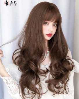 tóc giả nữ nguyên đầu xoăn dài, tóc giả bộ cả đầu mái thưa, tóc giả xoăn lọn