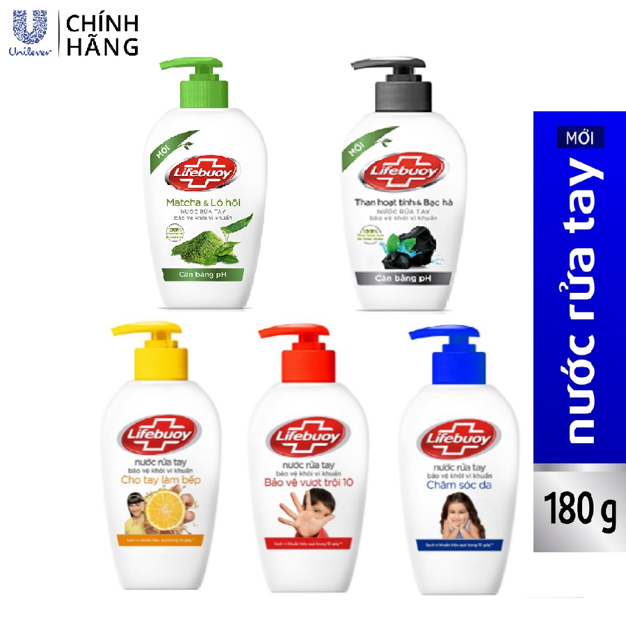 Nước rửa tay Lifebuoy chai 180g / 5 màu