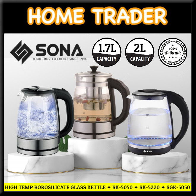 Home 2Liter Electric Kettle Borosilicate Glass Kettle 0.8Liter Glass Teapot with Filter 1500W