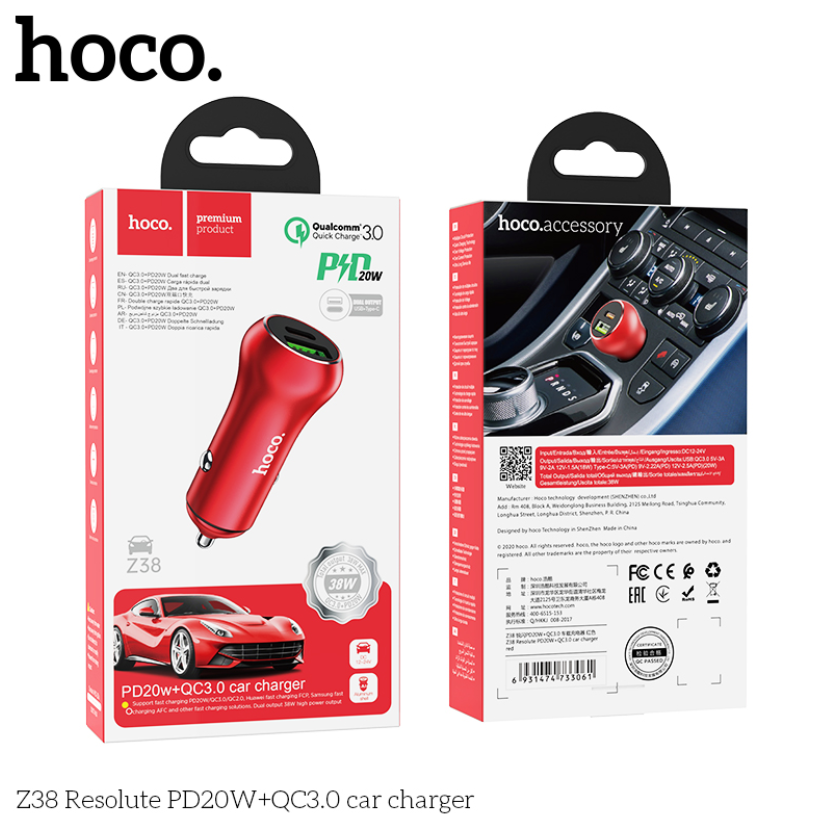 👉👉BH 12 Tháng Chính Hãng👈👈 Tẩu sạc nhanh Hoco Z38 QC3.0+PD20W -Cổng USB & Type C dùng trong xe ô tô