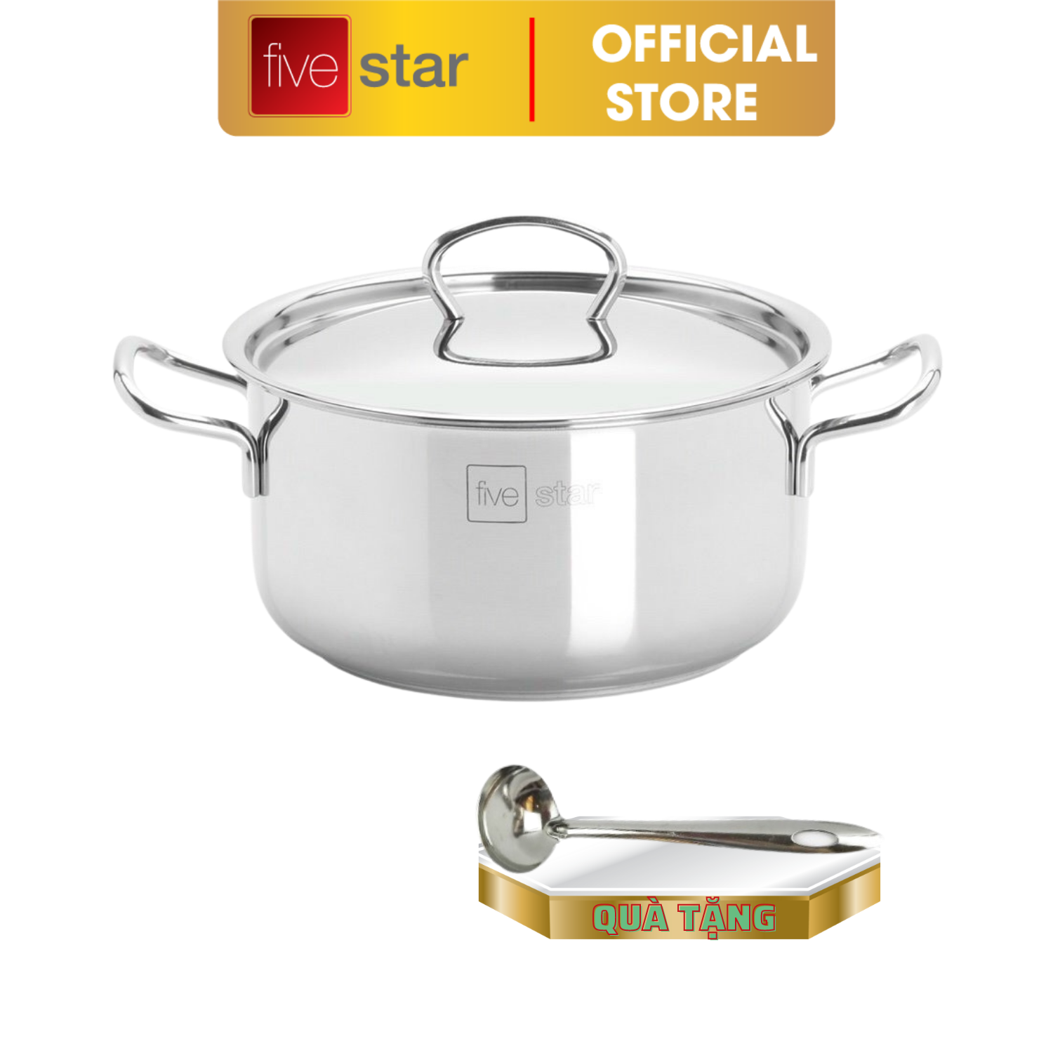 Nồi 3 đáy sandwich inox 430 Fivestar Standard nắp inox  ( 16cm / 18cm / 20cm / 24cm / 28cm ), tặng 1 muỗng canh